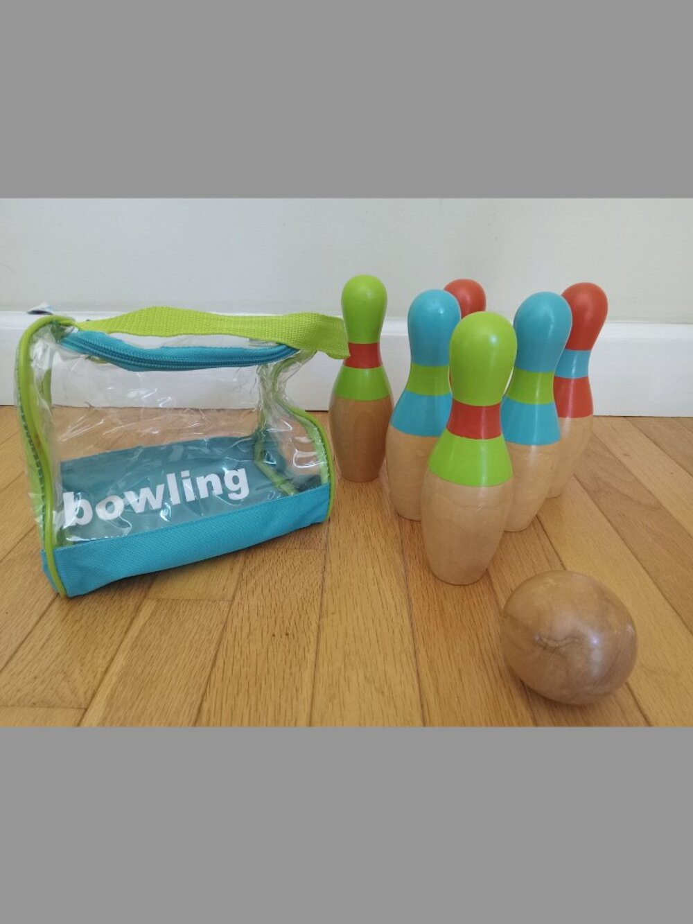 Wooden Child's Bowling Set with Carrying Bag